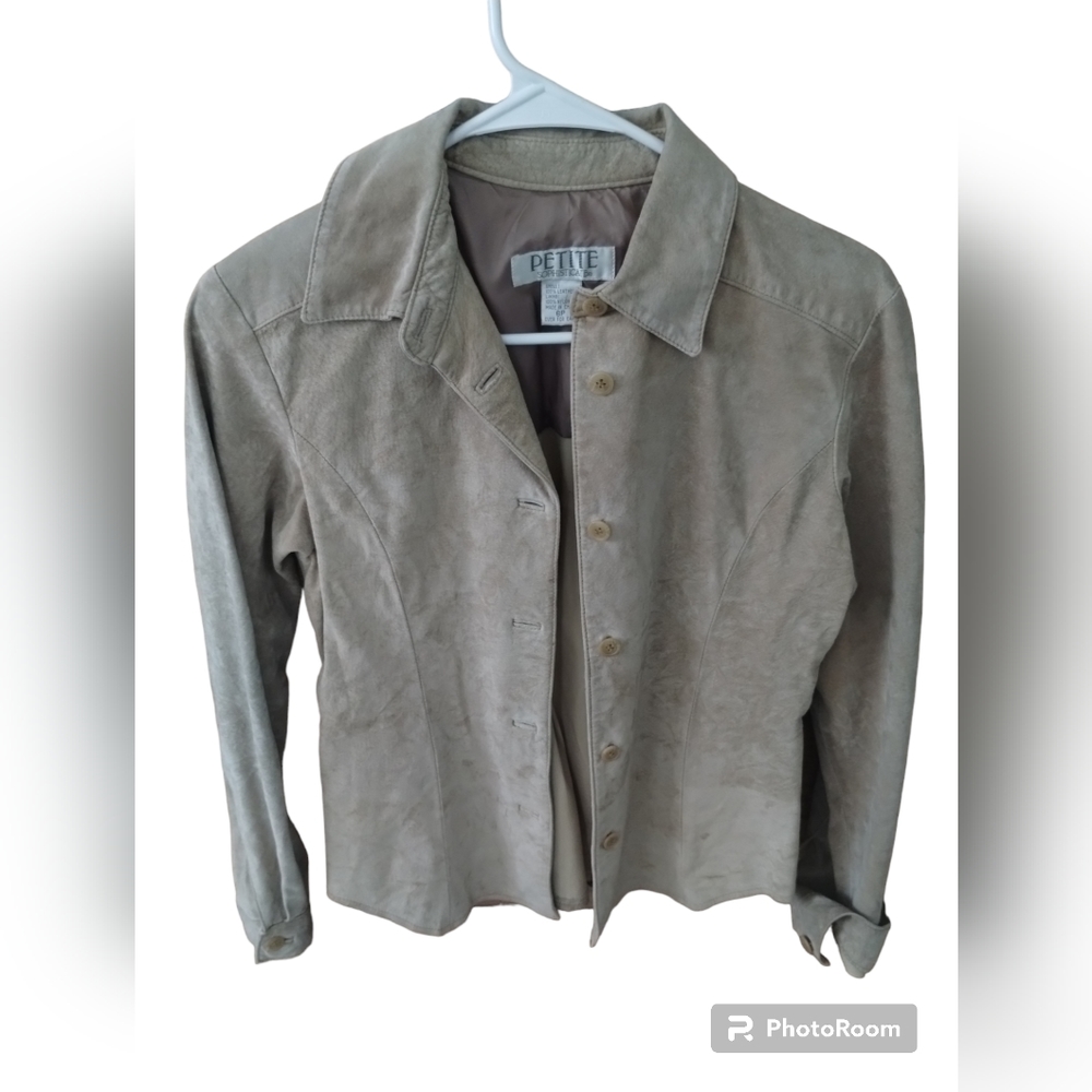 Petite Sophisticate Tan Suede Leather Jacket Blazer Womens Petite
